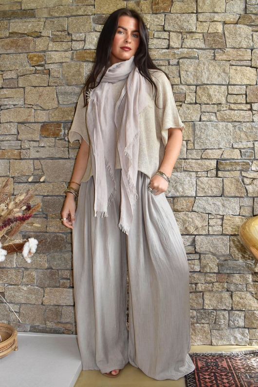 Cyril Crinkelle Wide Leg Pant Mocha